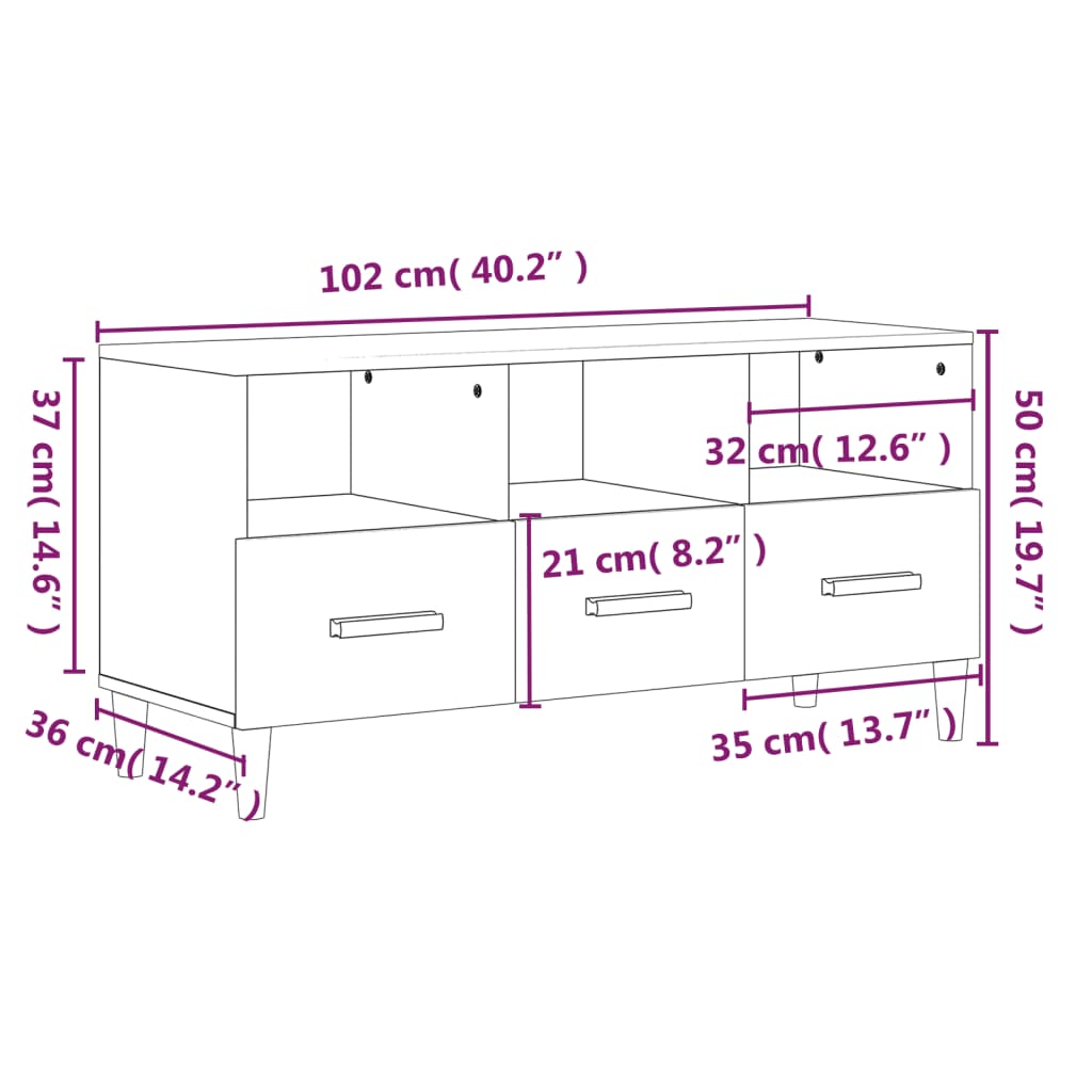 vidaXL Meuble TV Sonoma gris 102x36x50 cm Bois d'ingénierie - 9