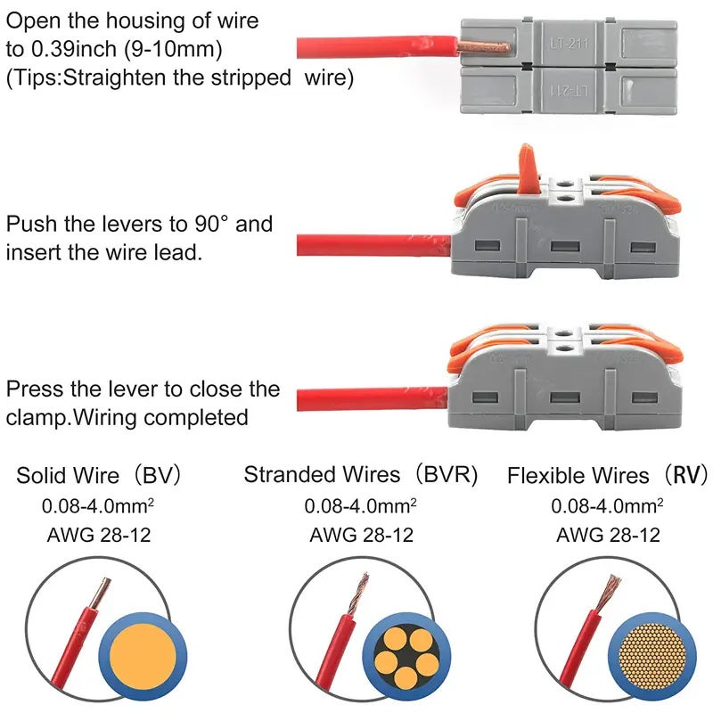 Connecteurs de fil à levier 20 pièces, connecteur de fil d'épissure Compact, connecteurs électriques en ligne 1 à 1, pour connexion rapide 28-12 AWG - 4