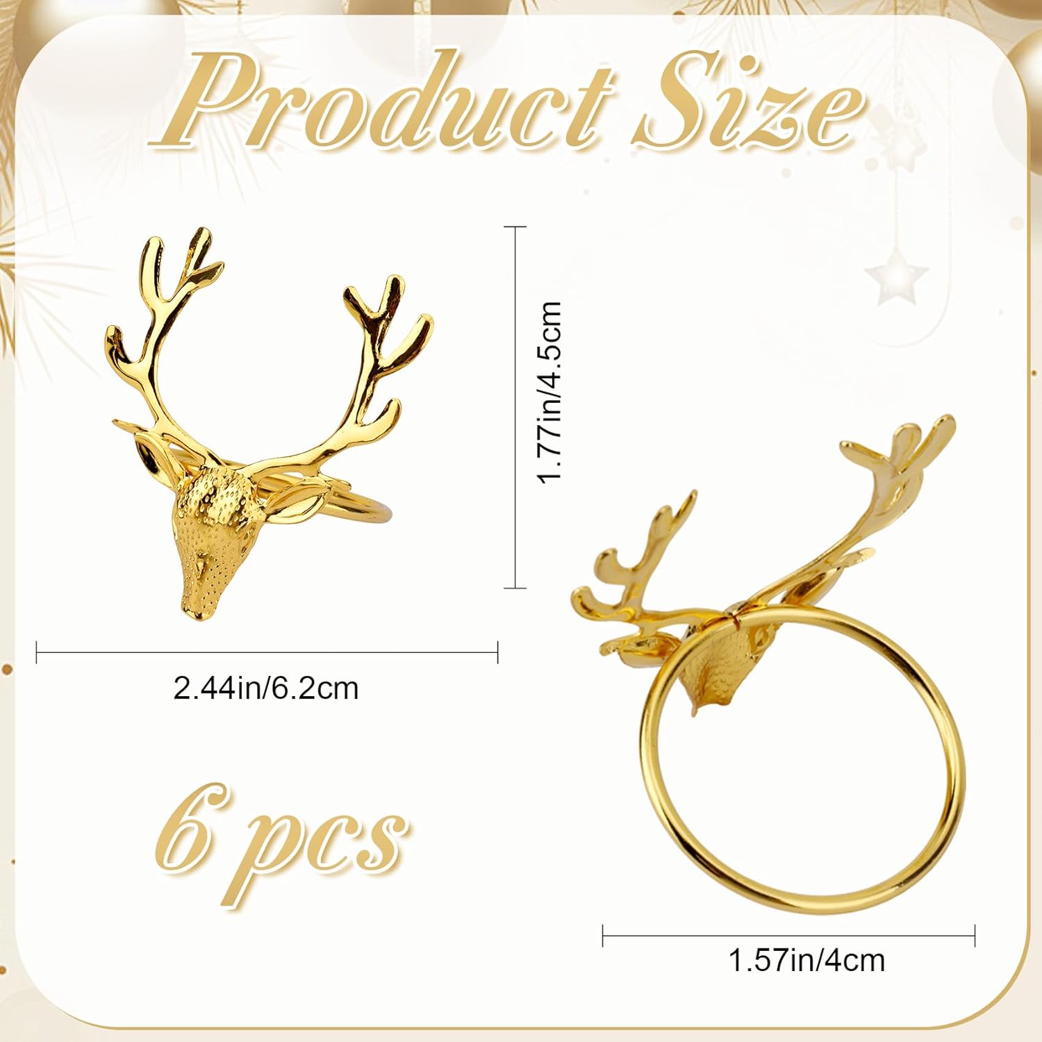 6 Ronds De Serviette Renne De Noël Dorés - Décoration De Table Pour Fêtes, Mariage, Noël
