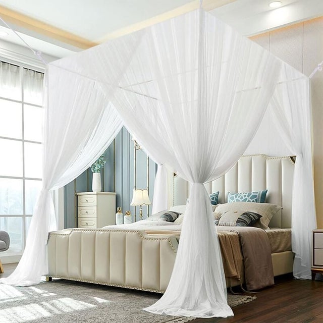 Ciel De Lit Voile Beige Navaris 240x50 Cm - Baldaquin Décoratif Chambre Enfant - Neuf