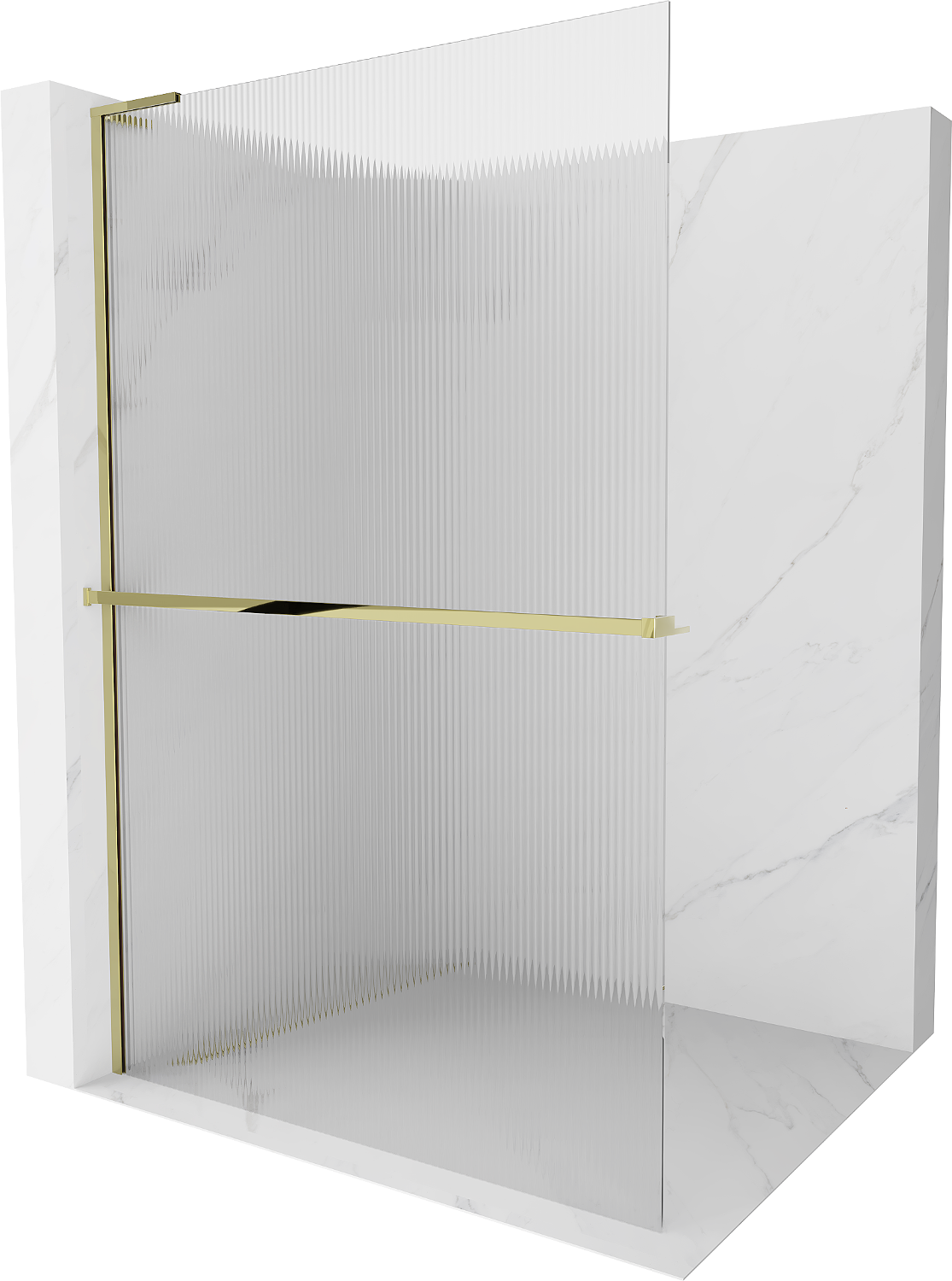 Mexen Kioto+ L ścianka prysznicowa z półką Walk-in 80 x 200 cm, prążki, złota - 800-080-123-50-09