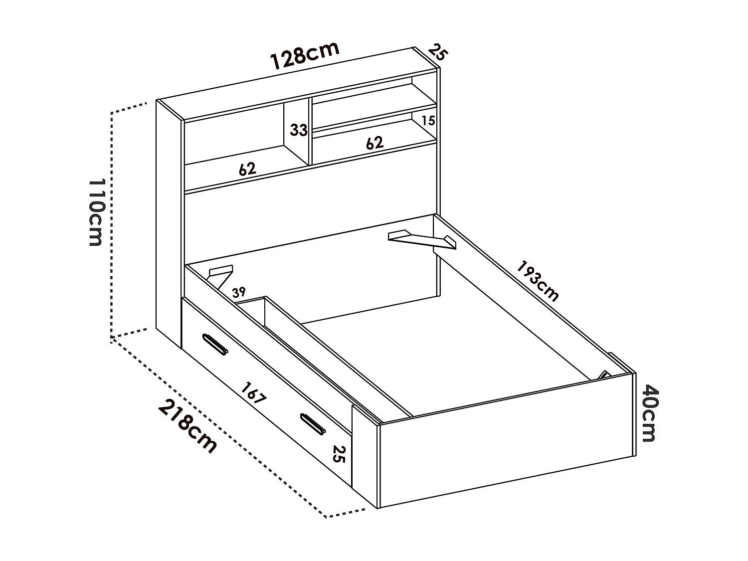 Lit 120 x 190 cm avec rangements - Coloris : Naturel et blanc - VARDIEL - 6