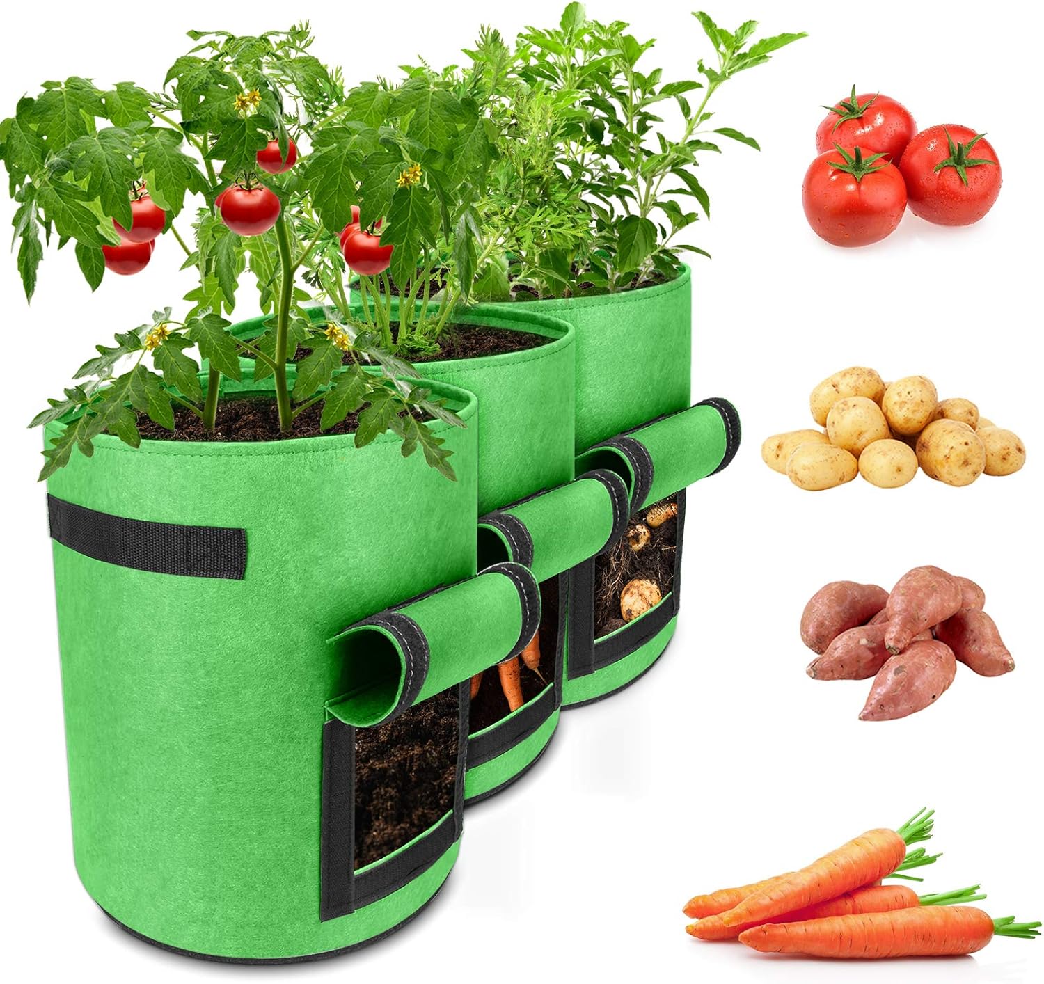 Zestaw 2 worków do sadzenia ziemniaków, 15-litrowy worek ogrodowy z włókniny, worek na ziemniaki z okienkiem i uchwytem, duży worek ogrodowy