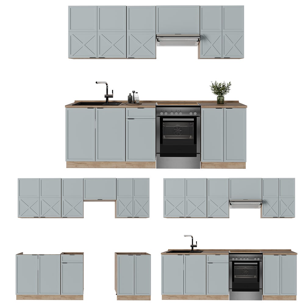 Vicco Cuisine Fame-Line, Bleu clair-gris/chêne force dor, 240cm sans PT - 8