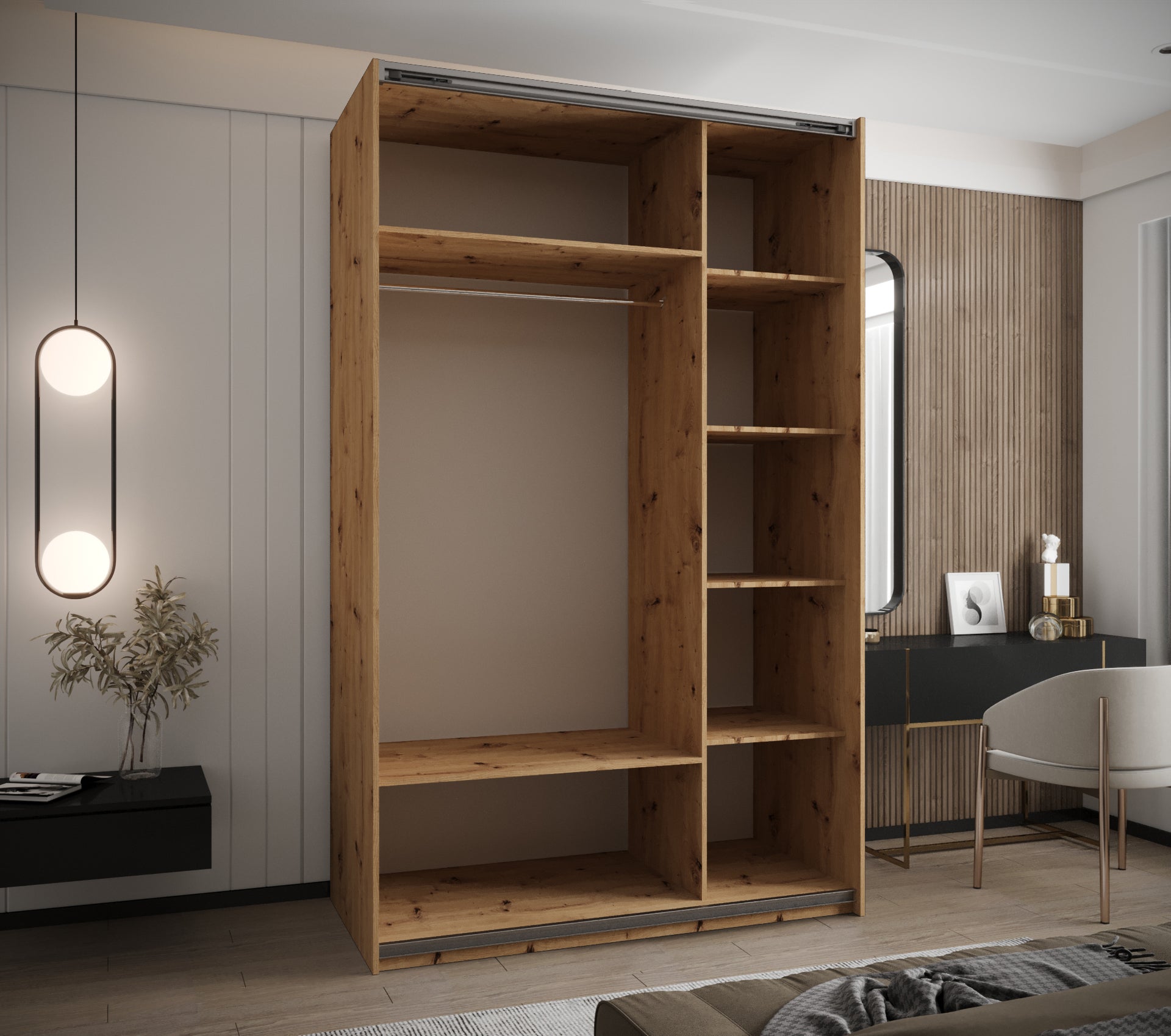 Szafa przesuwna wysoka Lux 1 150 x 64 x 245,5 cm artisan + artisan + u. czarny - Abiks Meble - 3