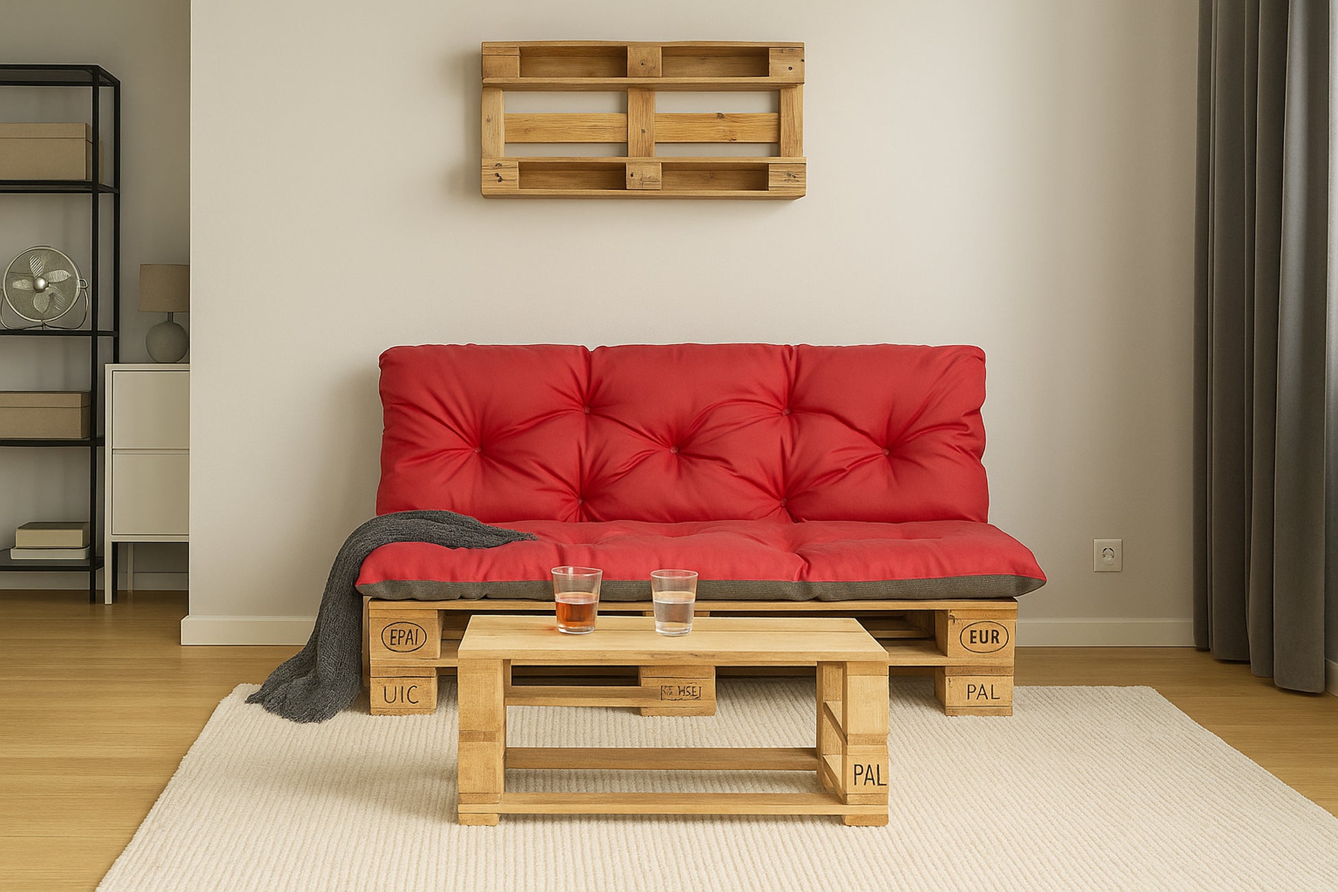 Set Coussins palettes, Assise 120 x 50 et Dossier 120 x 40cm Rouge, coussins canapé / coussin pour palette in / extérieur, SETGARDEN - 5