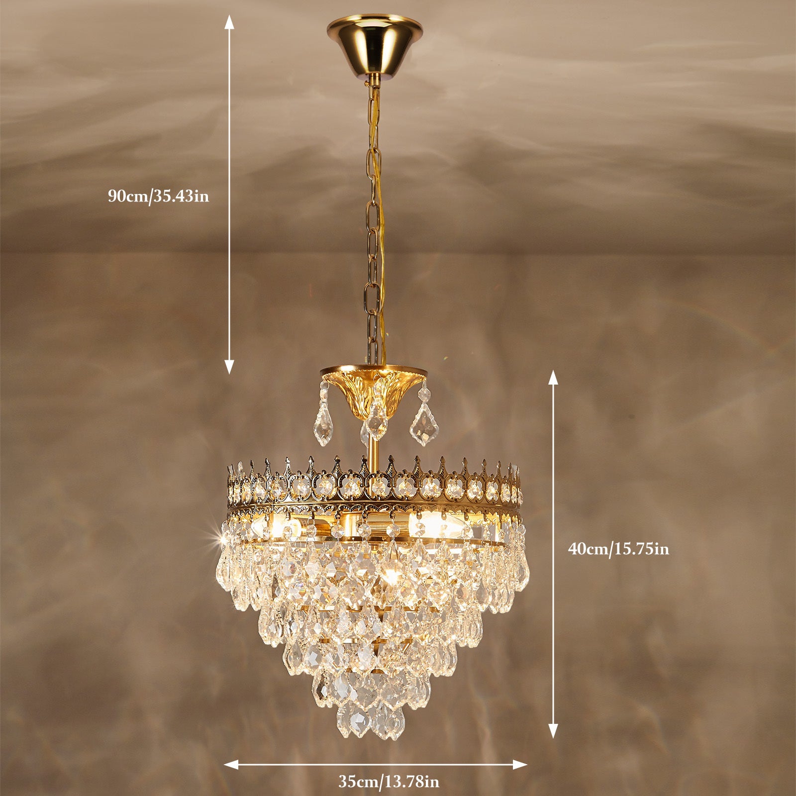 Lustres En Cristal, Plafonnier Doré Moderne, Luminaires Suspendus Ronds Double usage, Pour Salle À Manger, Entrée, Cuisine - 4