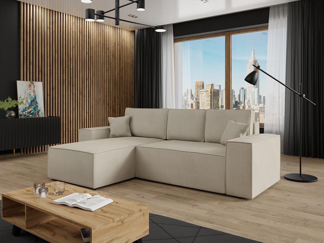 Canapé d'angle Clovis 108, Crème, Disponible, 279x174x94cm - 2