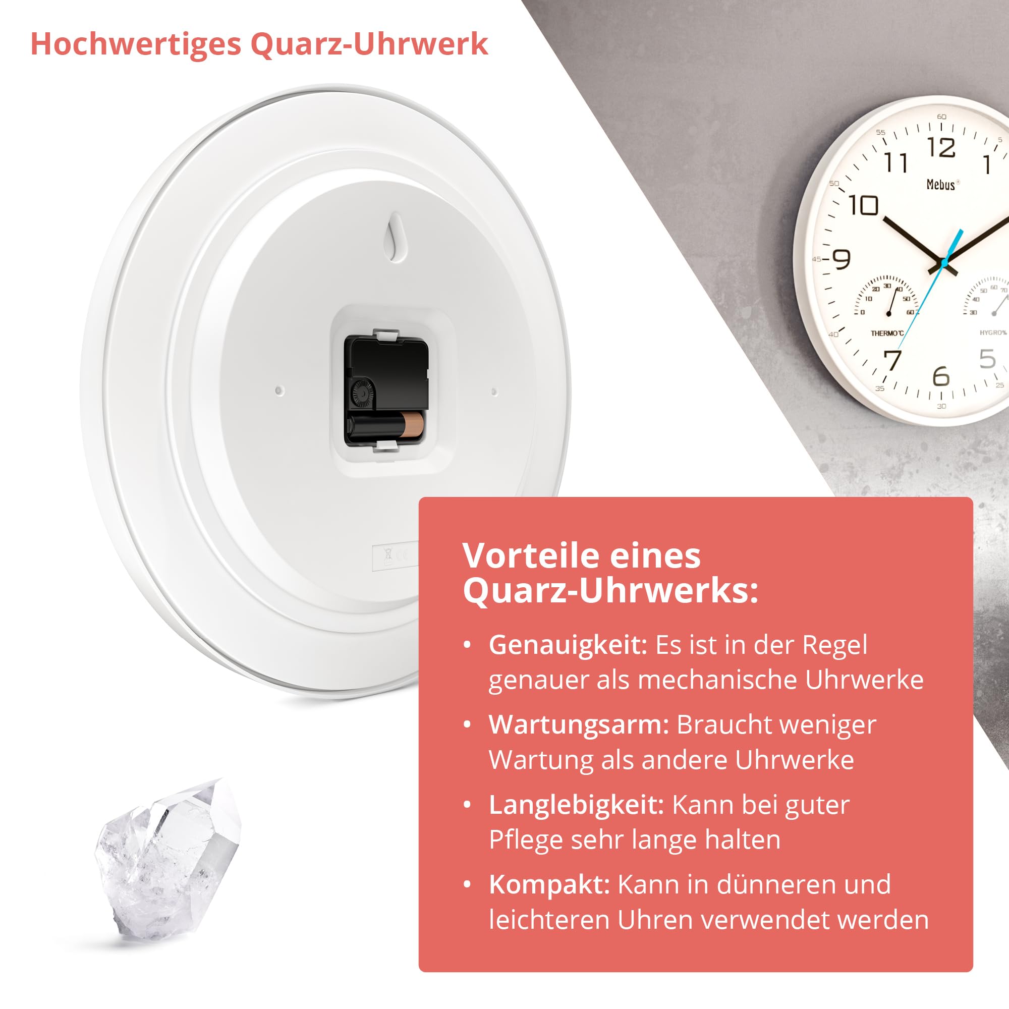 Orologio Da Parete Silenzioso 31 Cm Con Display LCD – Data, Temperatura E Design Scandinavo Bianco