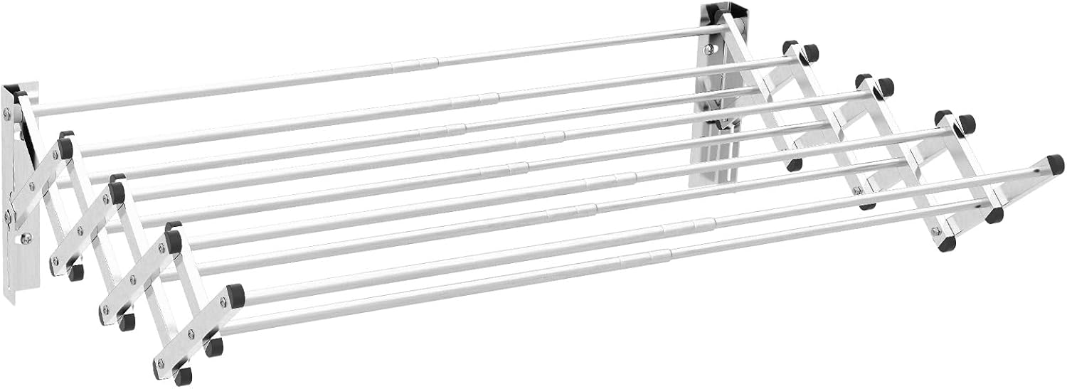Suszarka Ścienna z 8 Prętami ze Stali Nierdzewnej, Składana Suszarka do Ubrań do Domu (50-86 x 12-63 x 22 cm)