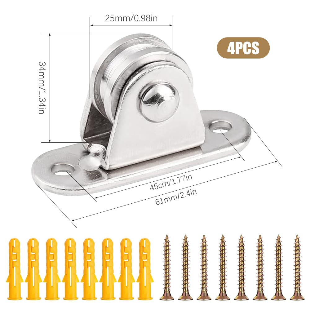 4 pièces Poulie de levage en acier inoxydable avec 2 roulements à billes - poulie de renvoi pour câble de portail à roulette - 3