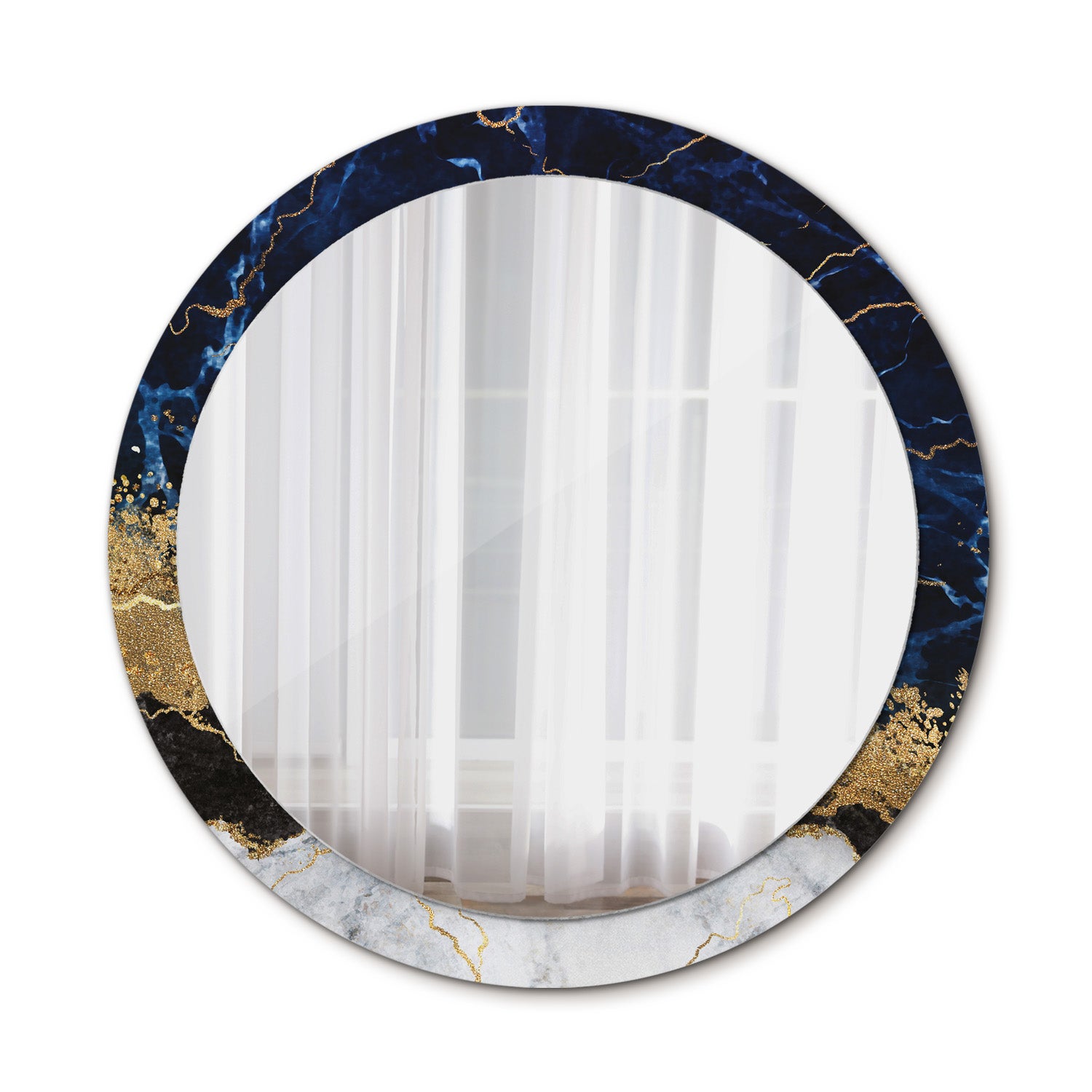 Zdjęcia - Lustro ścienne Eleganckie  okrągłe z nadrukiem NIEBIESKI MARMUR 90 cm dekoracyjne wiszące TULUP