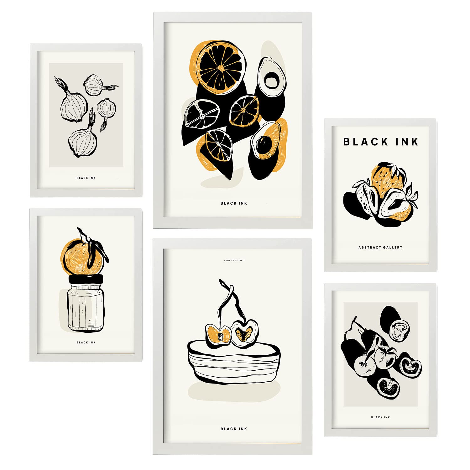 Nacnic set de 6 posters en tinta negra tentempié láminas artísticas y abstractas para el diseño y tamaños a3 & a4 marcos blancos