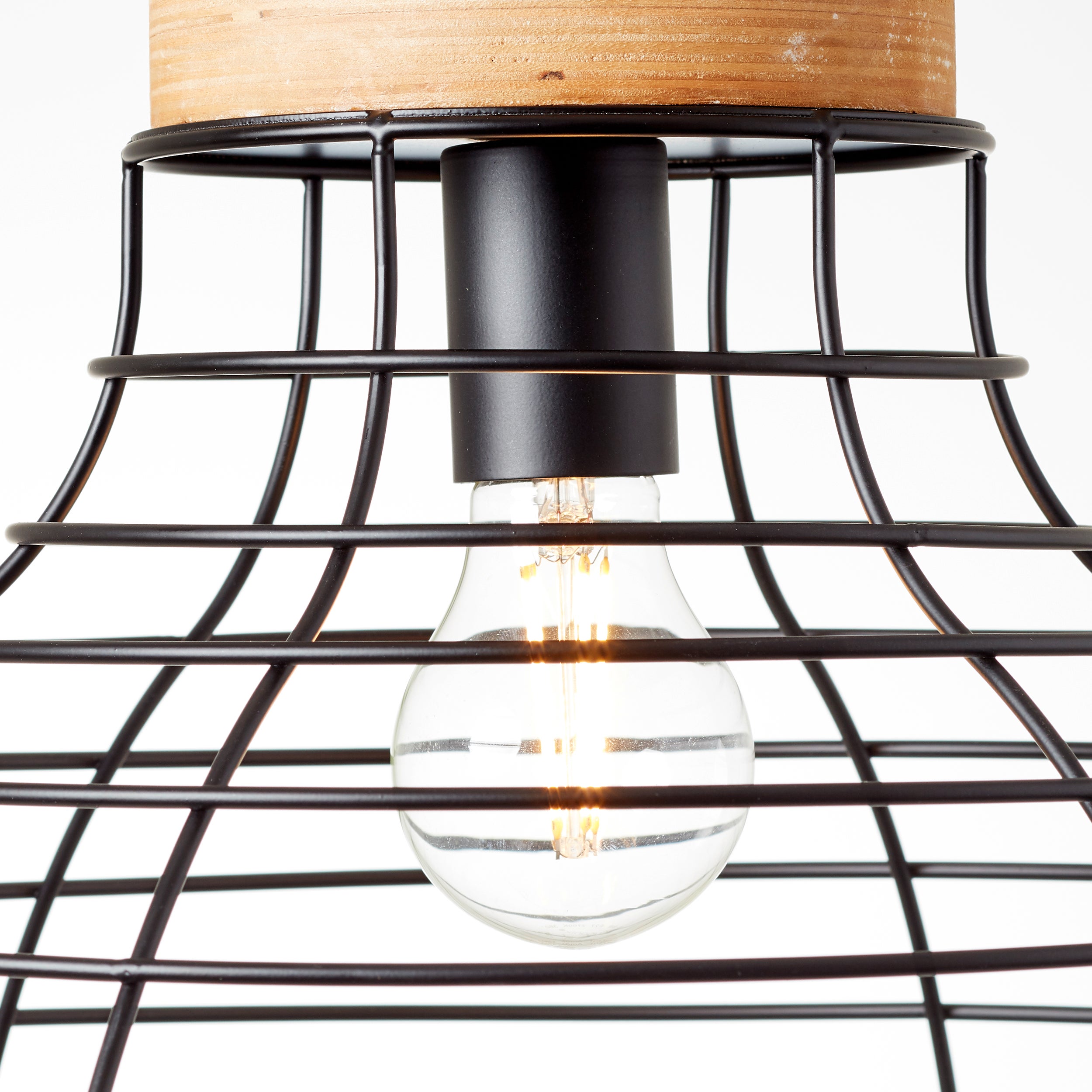 Brilliant Avia lampa wisząca 47cm czarny/drewno, metal/drewno, 1x A60, E27, 52W - 5