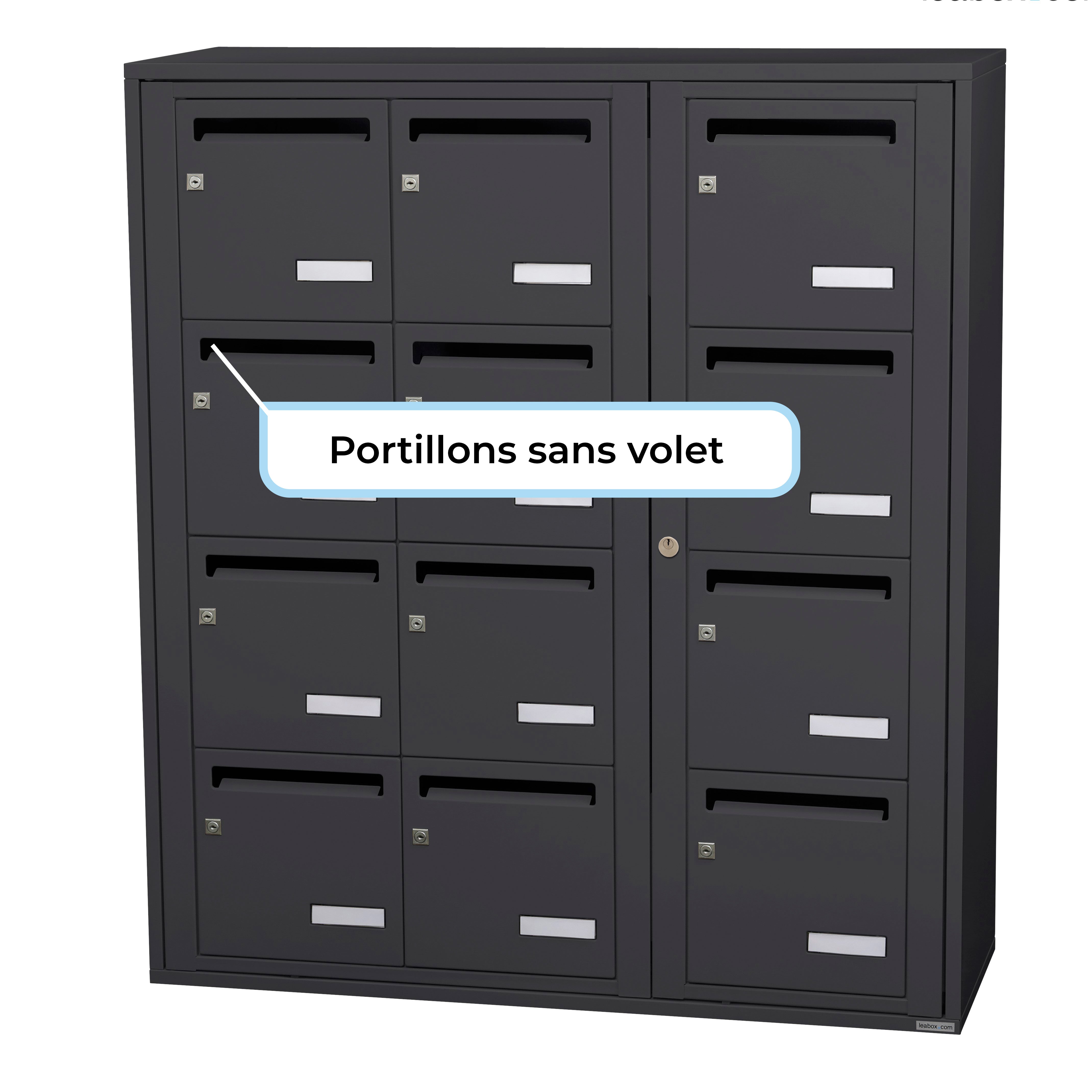 Bloc collectif leabox.com, 3x4, grade 3, simple face, Intérieur, fixation murale, Gris anthracite RAL 7016 finition brillante - 4