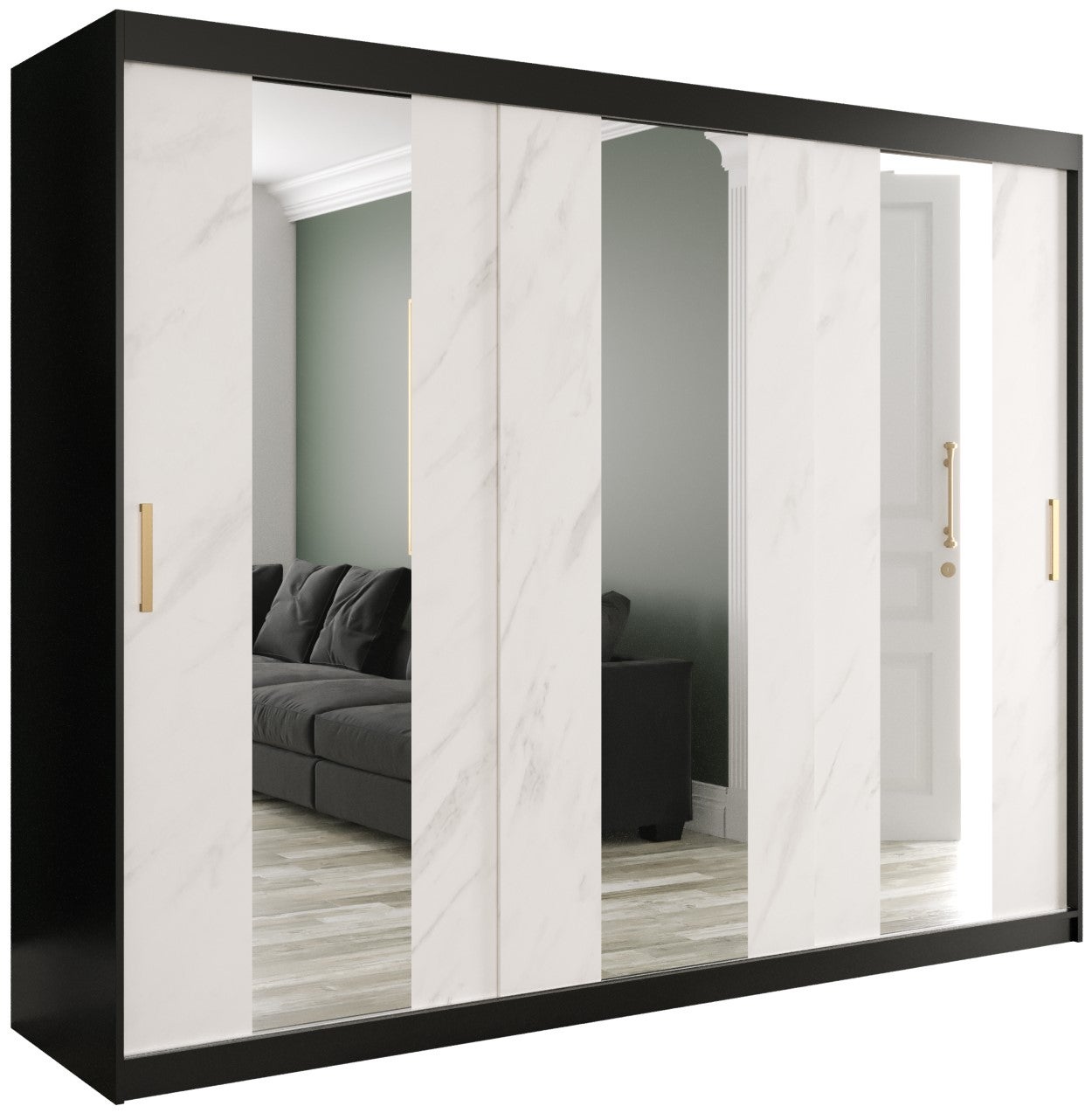 Szafa przesuwna garderoba MARMUR POLE 250 x 62 x 200 cm Czarny + Marmur Biały - Abiks Meble