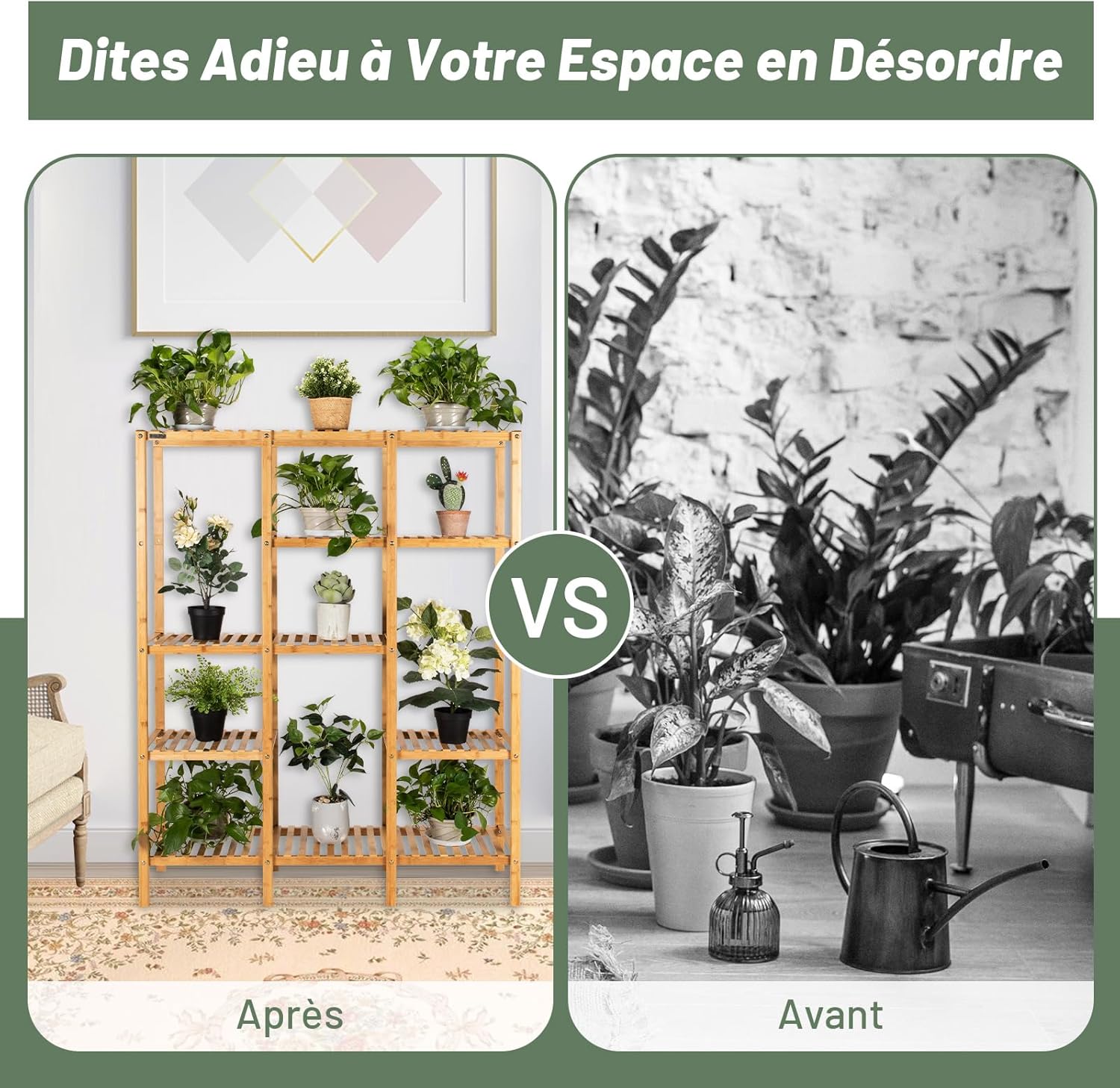 Support de pot pour Plantes en Bambou, Etagères à 5 Niveaux pour 12 Pots de Plantes,pour Salon, Balcon, Jardin, Terrasse, 114 x 31,5 x 141 cm - 9