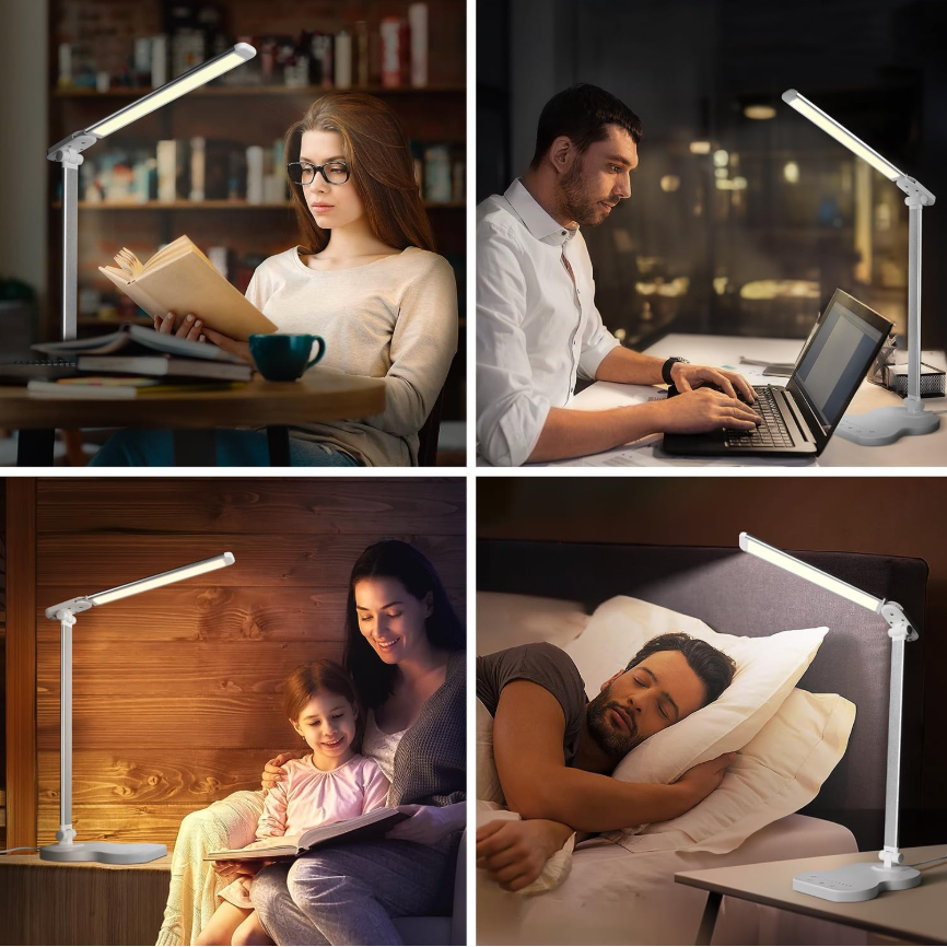 Lampe de bureau LED réglable, 5 couleurs et 10 niveaux de luminosité, lampe de lecture tactile avec minuterie 45 min, lampe de table LED - 7
