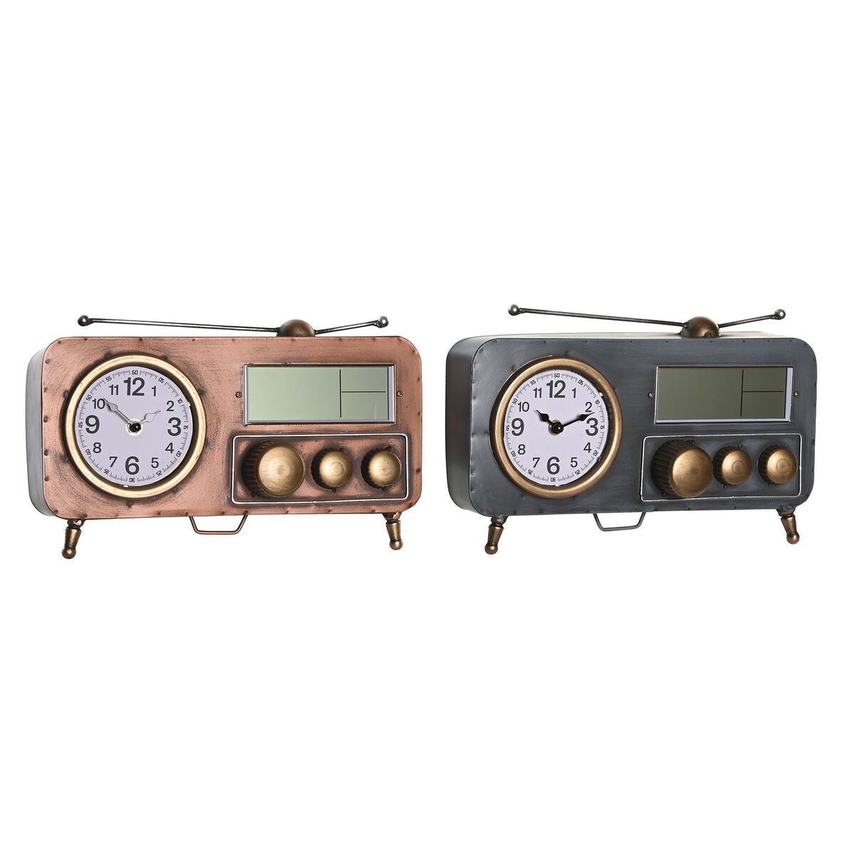 Reloj de mesa dkd home decor 33 x 11,5 x 26 cm gris cobre hierro vintage (2 unidades)