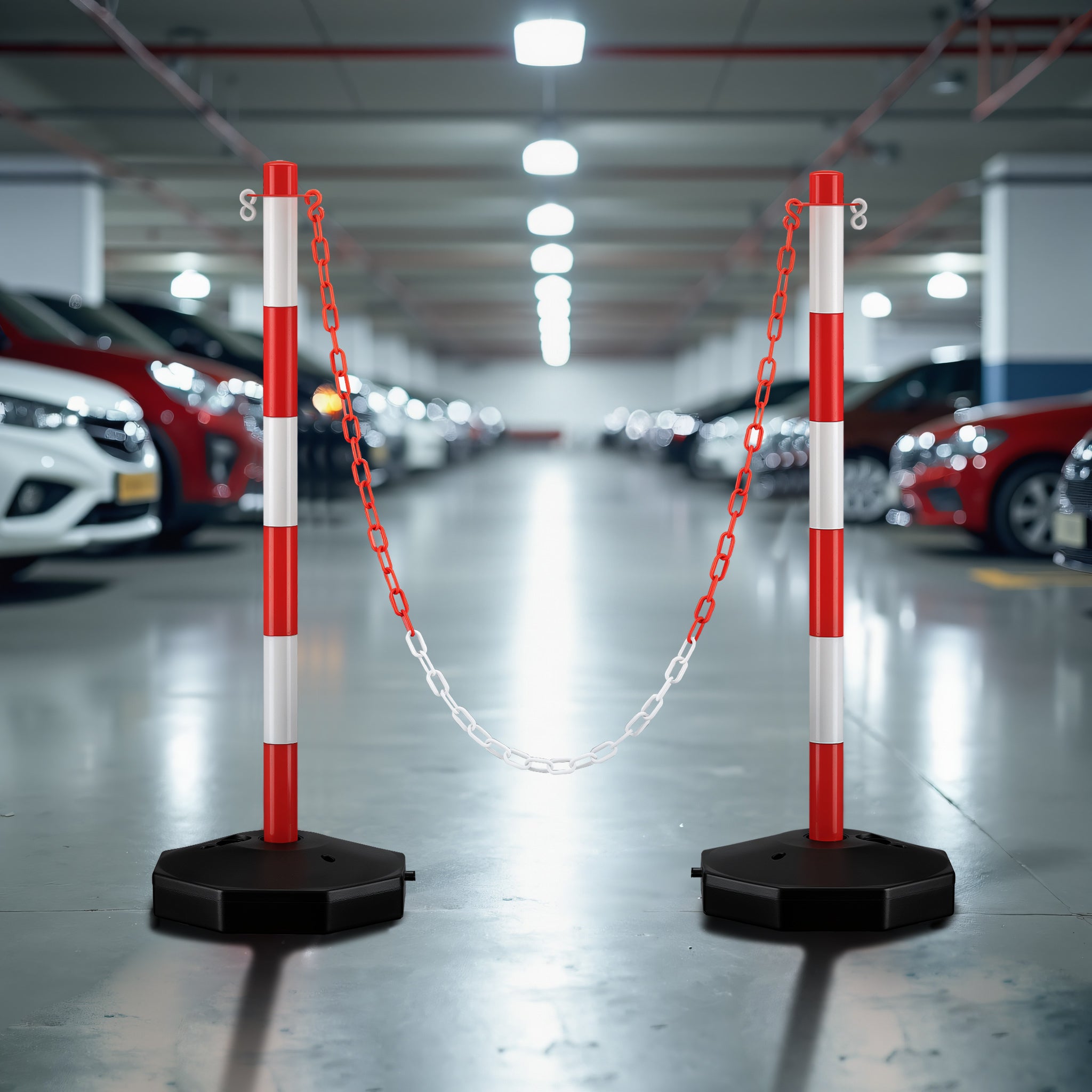 Wiltec Catena plastica bianca e rossa, catena di sbarramento lunga 5 m con Ø 6 mm, catena di sicurezza per interno ed esterno, per cantieri, parche - 2