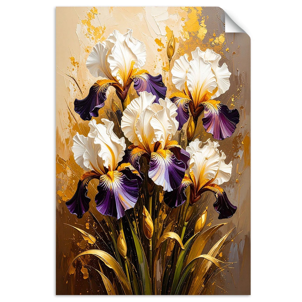 Plakaty samoprzylepne do salonu sypialni, Irysy Kwiaty na beżowym tle 20x30