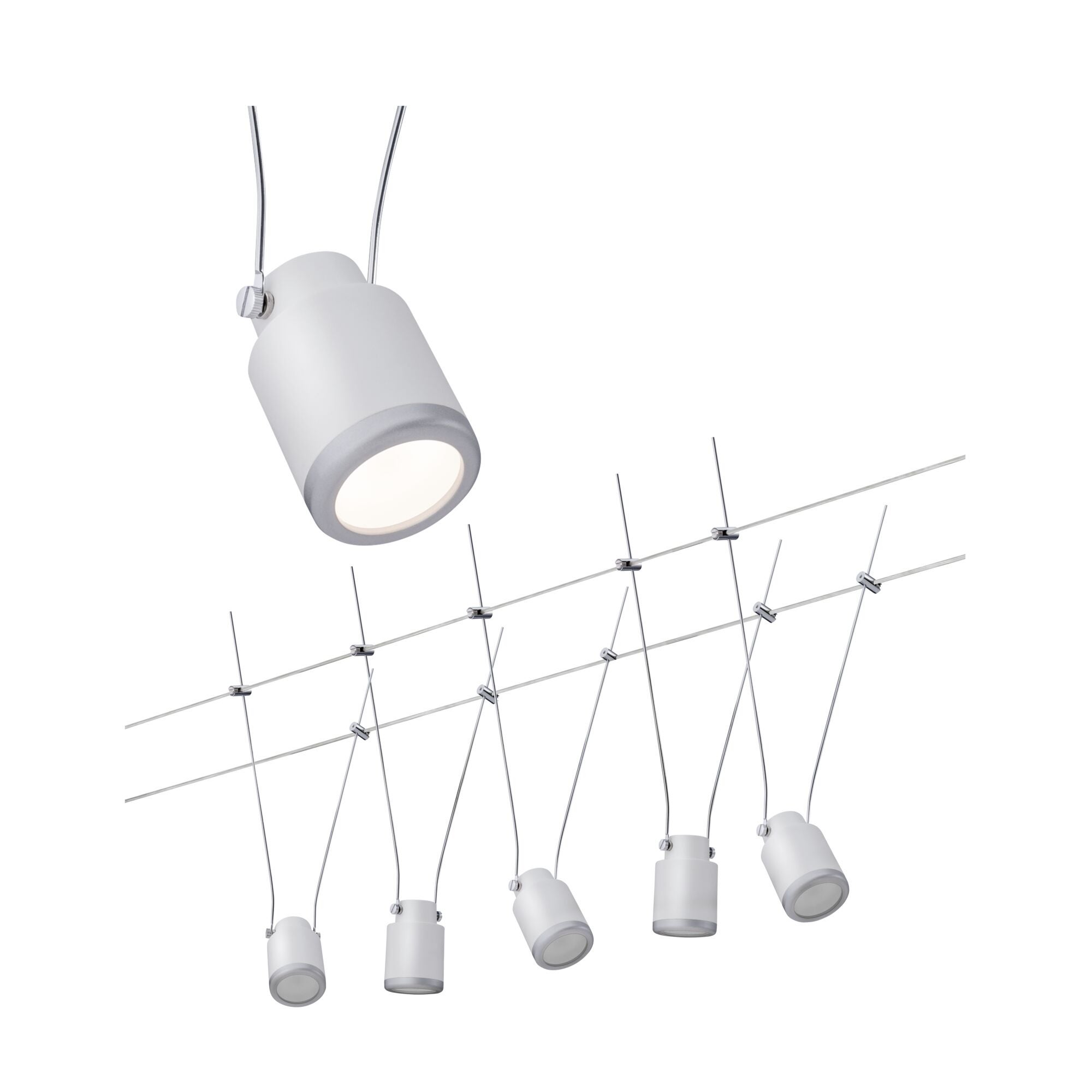 Système sur câbles LED TunLED Kit de base 5x150lm 5x4W 2700K 230/12V Blanc Chrome mat - 2