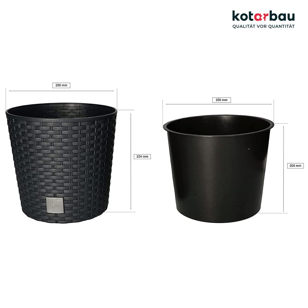 Doniczka rattan okrągła z wkładem antracyt 250x224 mm - KOTARBAU - 2