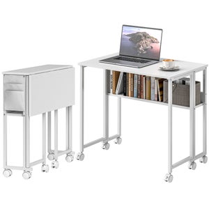 GallopFun Scrivania mobile con ruote, regolazione pneumatica dell'altezza, scrivania portatile per laptop, piccola scrivania per casa, ufficio, classe (bianco