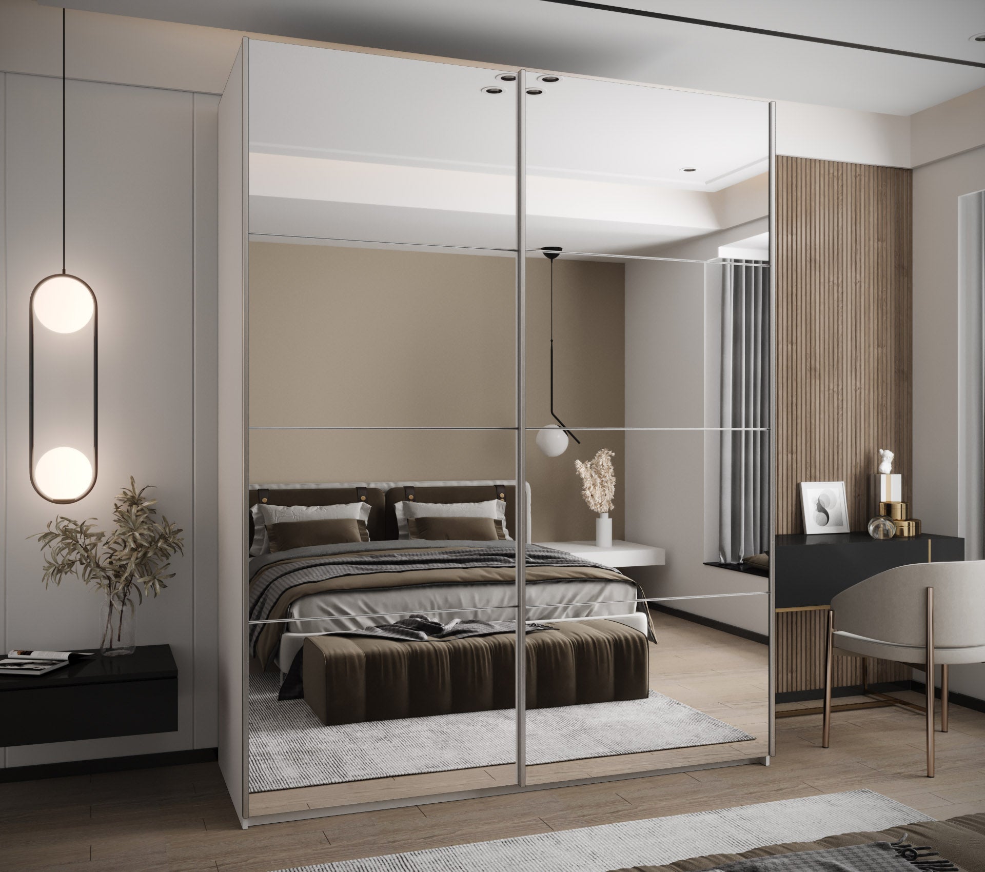 Szafa przesuwna wysoka Lux 2 200 x 64 x 245,5 cm biały + biały + u. srebrny - Abiks Meble - 2