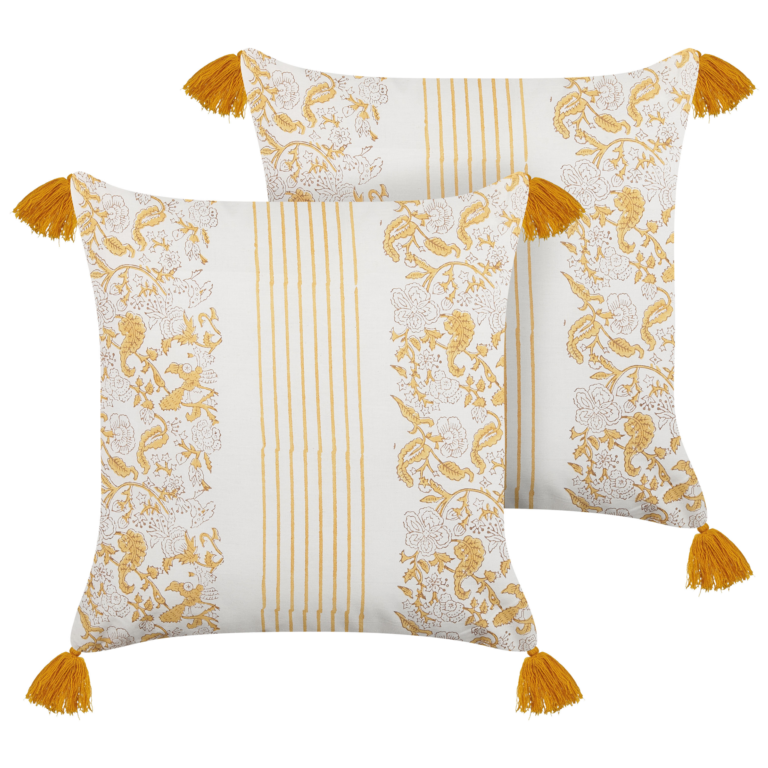 Beliani conjunto de 2 cojines decorativos biloba algodón 45 x 45 cm amarillo patrón floral