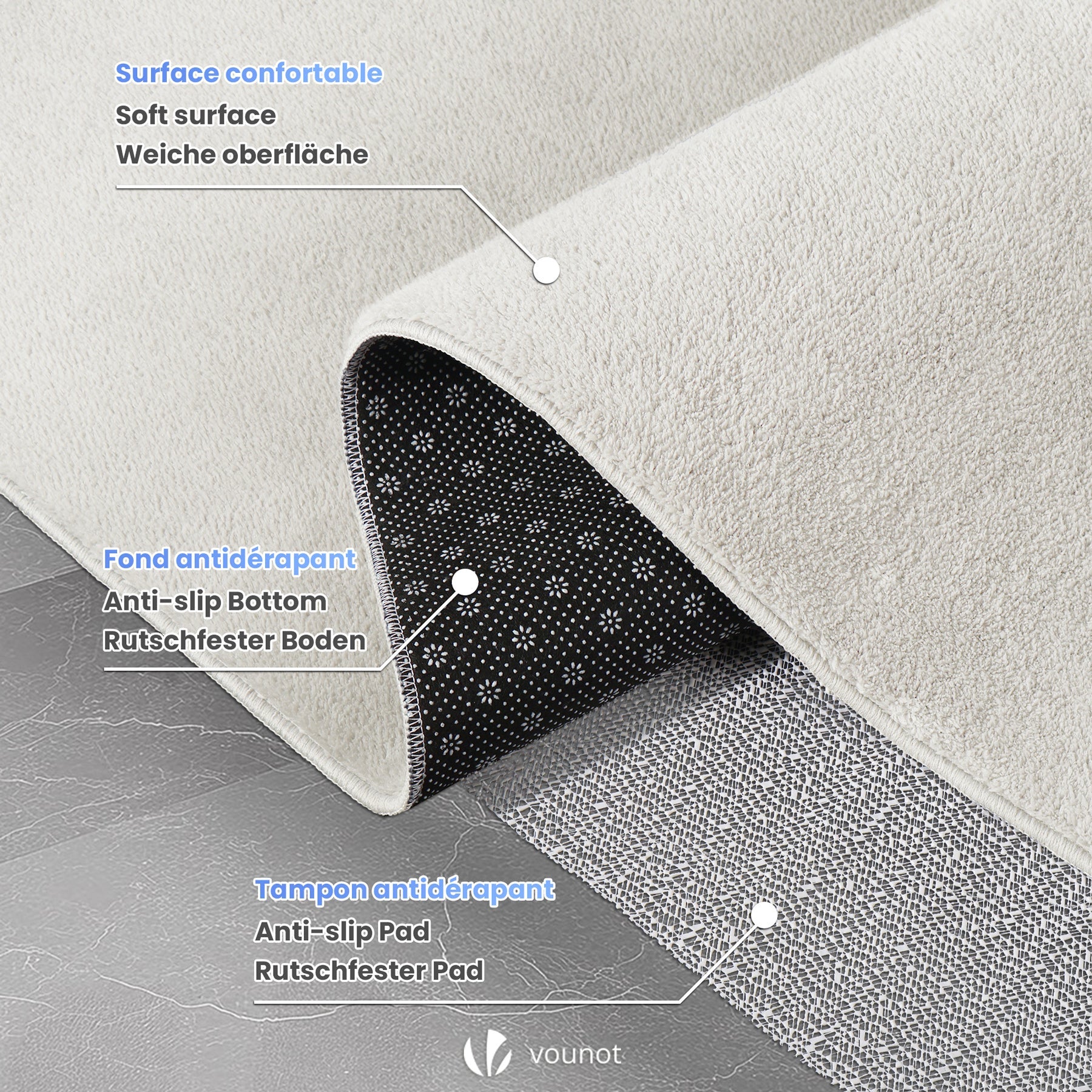 VOUNOT® Alfombra Moderna para Salón 200x300 cm, Crema - 3