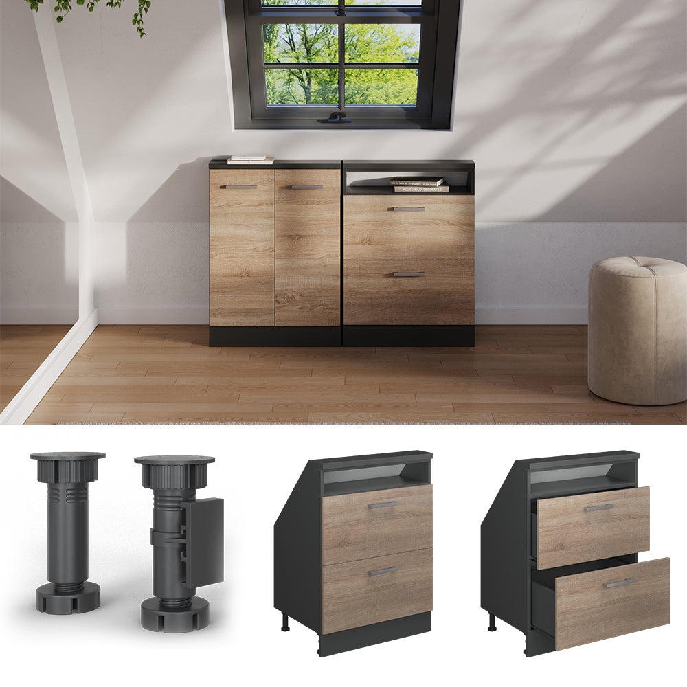 Vicco Szafa skosna Rion, Sonoma/antracyt, z 2 szufladami - 5