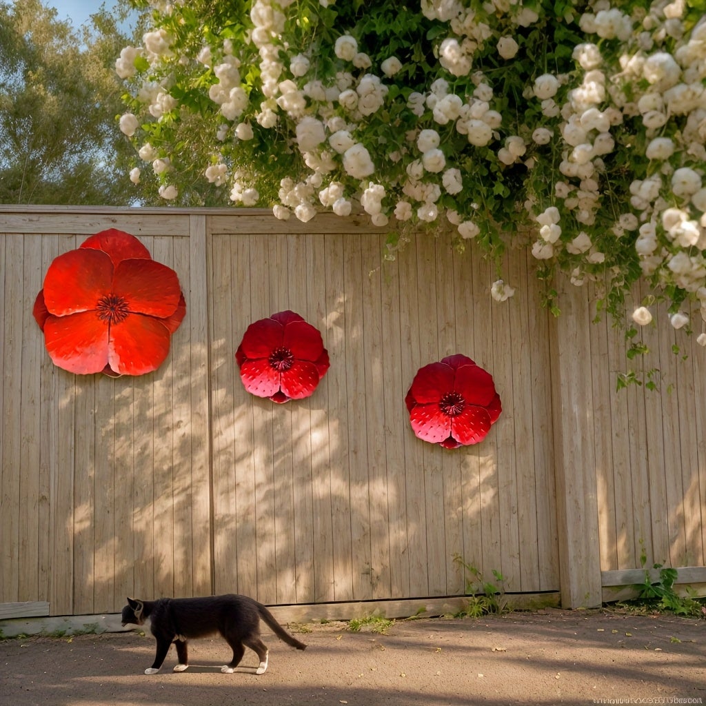 1 lot de coquelicots géants en métal rouge à suspendre au mur – Décoration murale pour clôture de jardin, 28 + 19 cm - 8