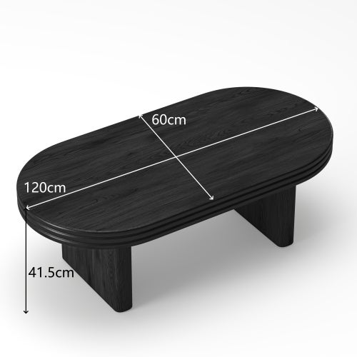 Table basse ovale noir, table d'appoint, table de salon en bois, pour salon et bureau - 4
