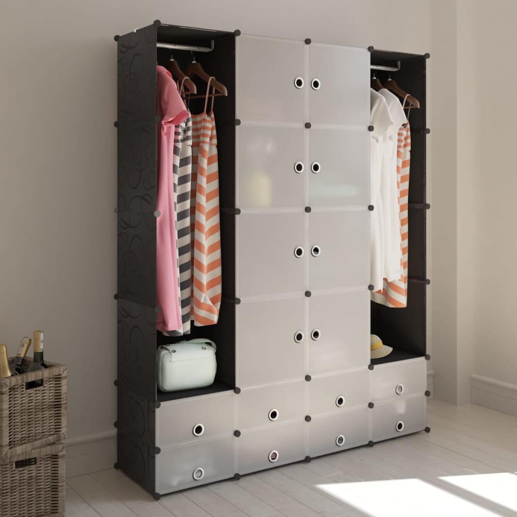 Armário modular com 18 compartimentos preto e branco 37x146x180,5cm - COMFORTXL - 2
