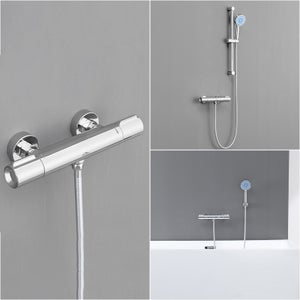 Mitigeur Thermostatique Douche Chromé,Robinet Thermostatique de Douche Anti-brûlure avec Bouton Sécurisé à 38°C ,Mitigeur Douche en Laiton