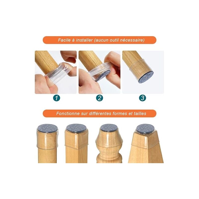 32 pièces Protection Pied de Chaise Silicone,Taille: Petit (Fit 23 - 32 mm) , Petit Patin de Chaise, Protections de Sol en Silicone Transparent - 4