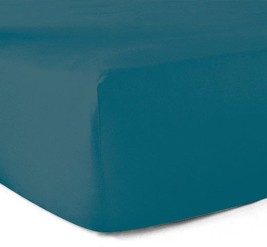 Drap-housse 100% Coton 57 Fils Bleu Canard - 140 x 190 cm - Bonnet 30 cm