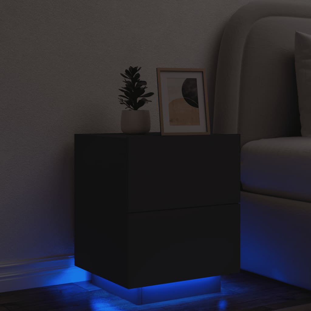 Table de chevet avec éclairage LED, bois composite noir - COMFORTXL - 2