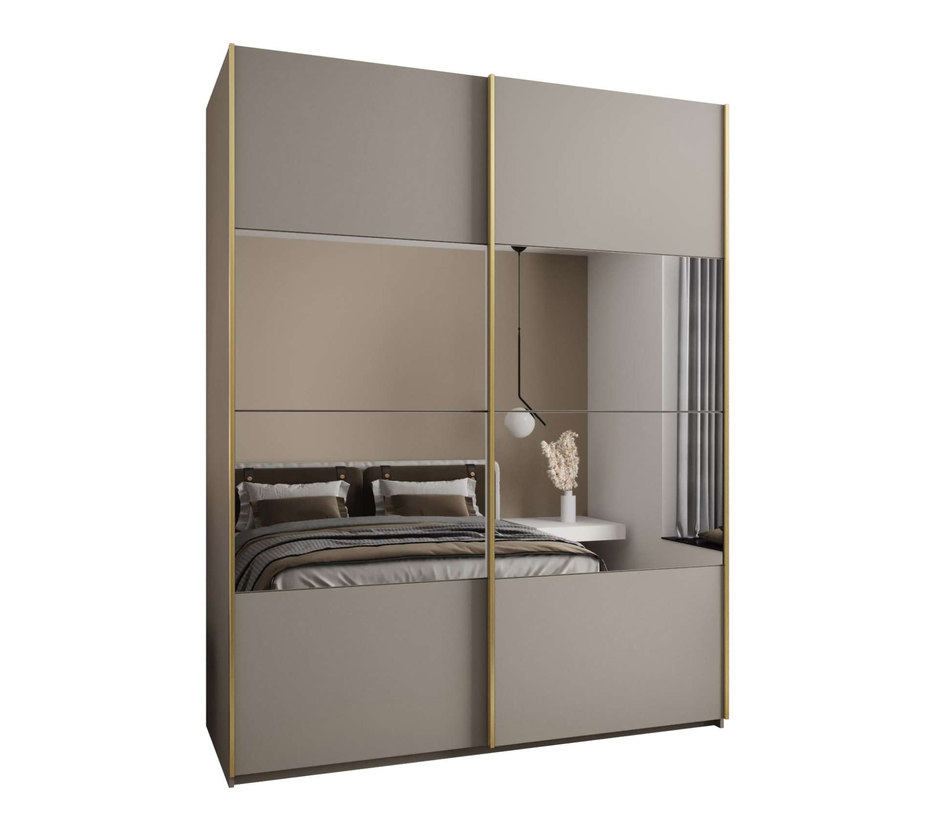 Szafa przesuwna wysoka Lux 4 200 x 64 x 245,5 cm kaszmir + kaszmir + u. złoty - Abiks Meble
