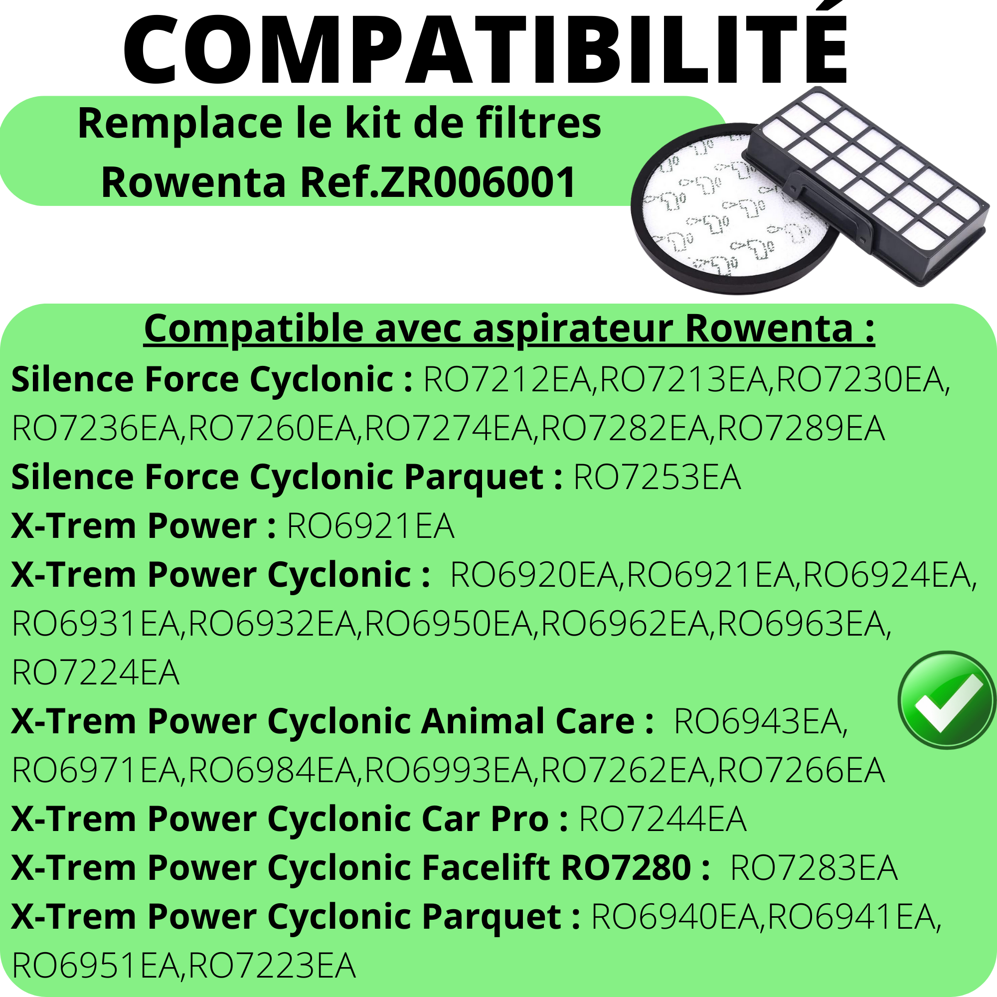 Filtres pour Rowenta remplacement kit filtre ZR006001 aspirateur silence force cyclonic / x-trem power cyclonic - 3