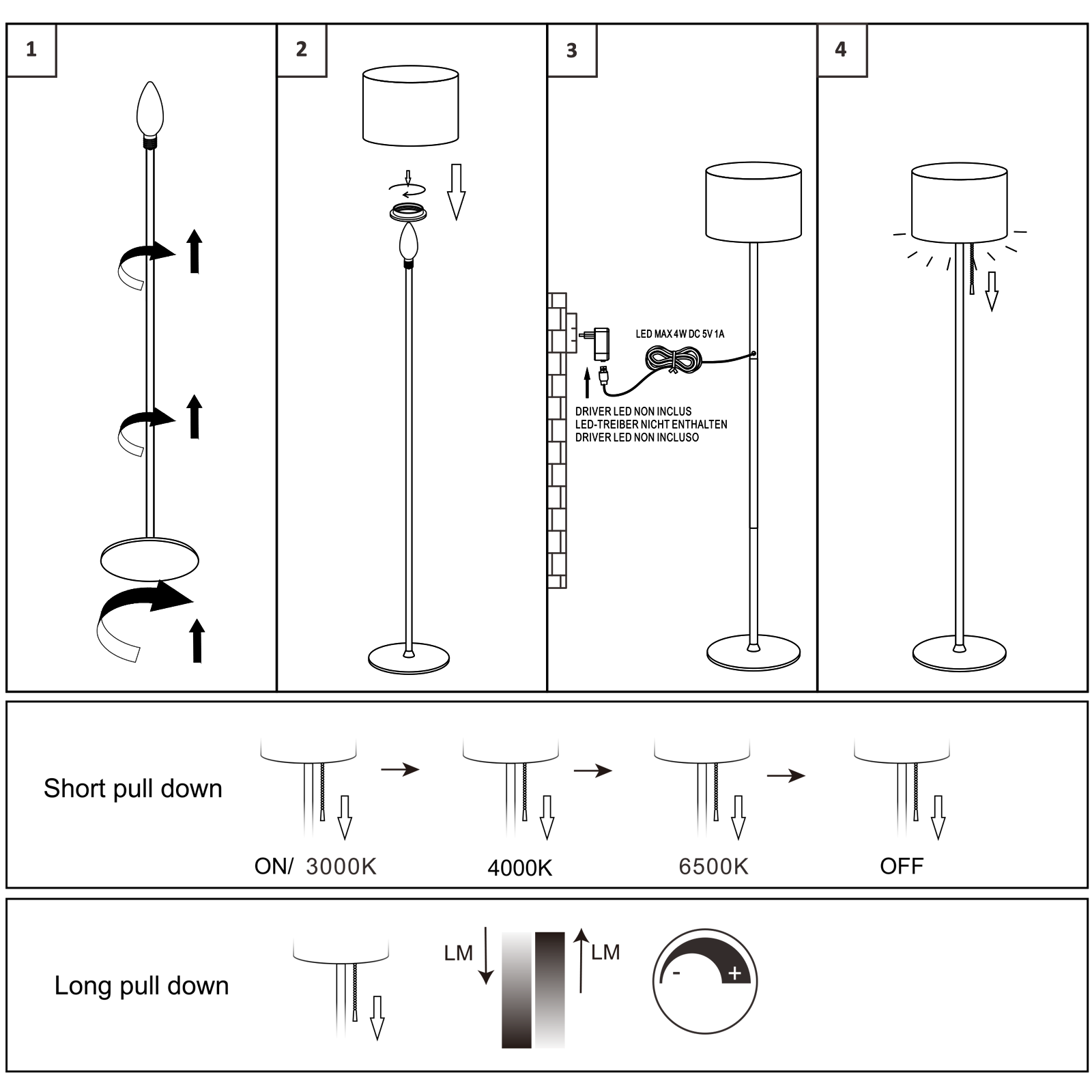 NETTLIFE Lampadaire LED à Intensité Variable Rétro Abat-jour En Tissu Pour Salon Avec Interrupteur à Tirette - 7