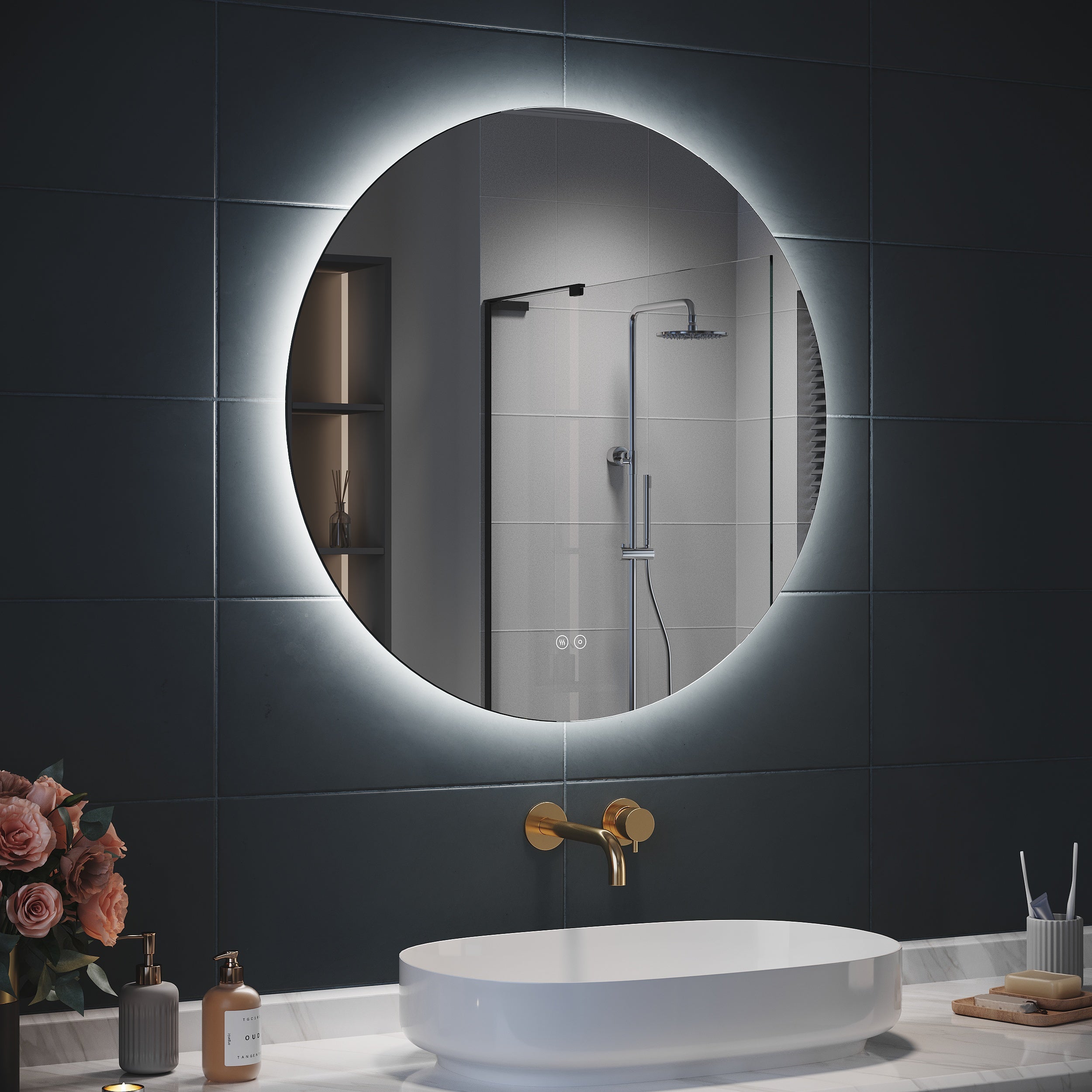 SIRHONA Miroir Rond Lumineux Salle de Bain LED Eclairage Intégré avec Fonction Anti-buée φ 80cm Mirroir Rond LED Rétro-éclairé - 2