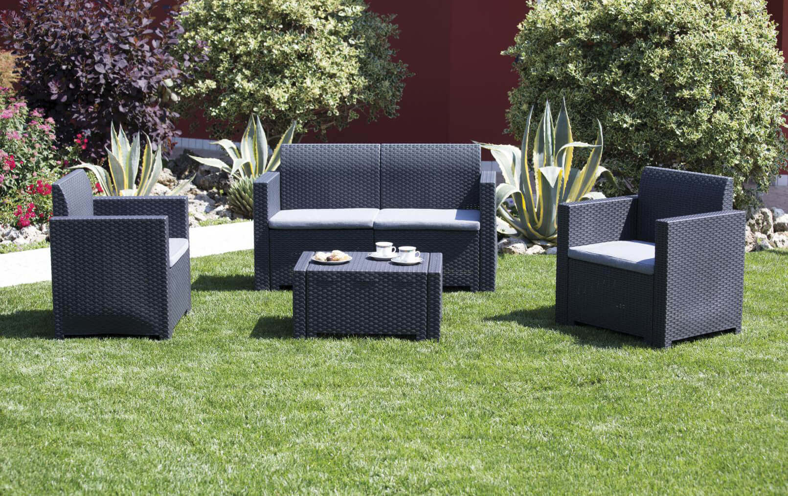 MilaniHome.it - Salotto Da Giardino Set 2 Posti Tortora Con Cuscini, Intreccio In Rattan Sintetico Per Esterno Giardinodi coloreTortora - 3