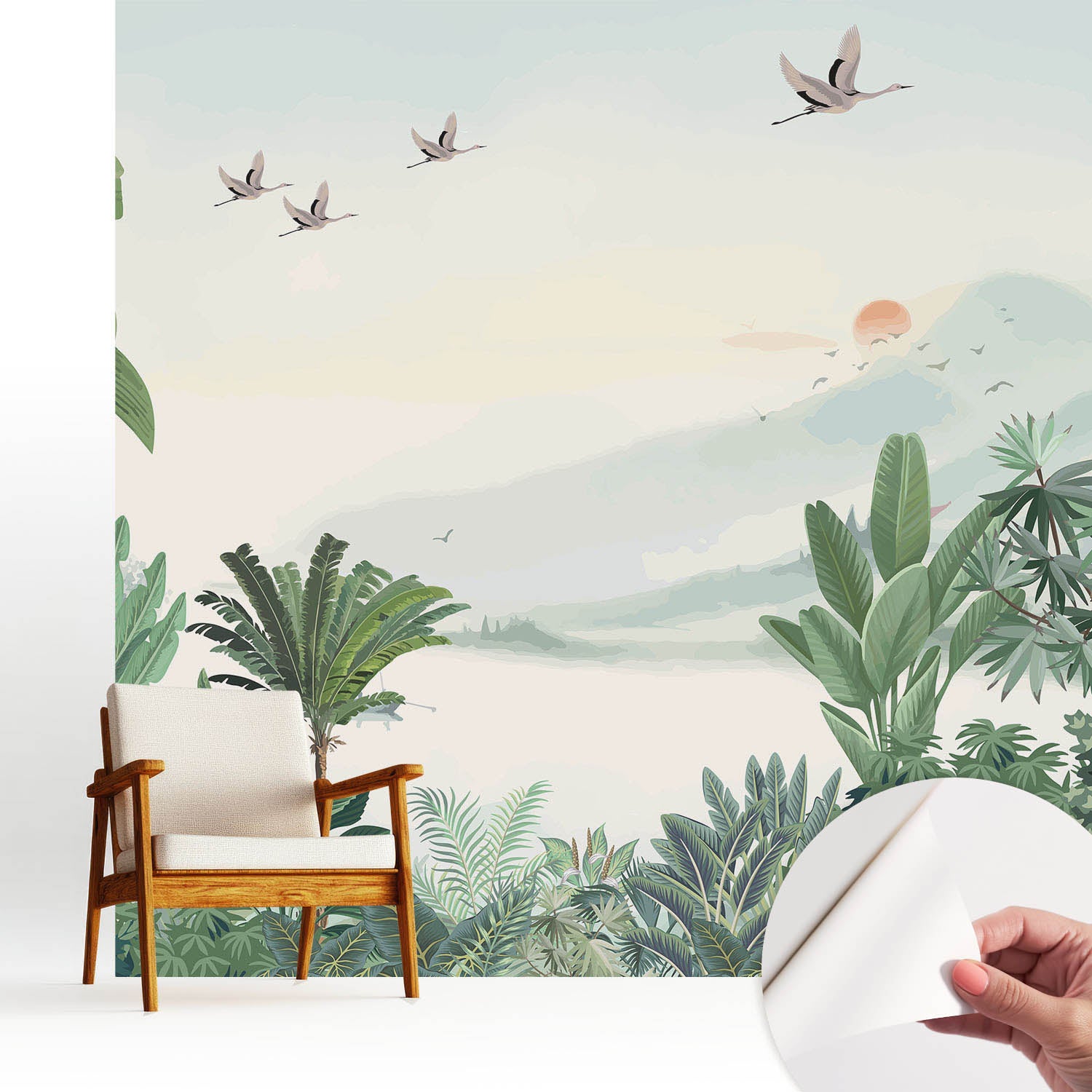 Elegancka tapeta dekoracyjna stylowa nowoczesny motyw łatwy montaż - materiał samoprzylepny 250x250 cm - Egzotyczna dżungla pejzaż natura TULUP