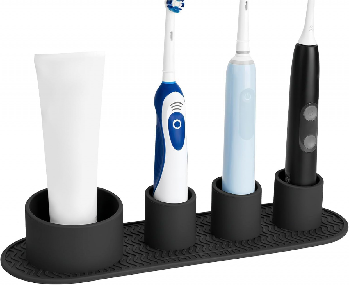 Porte Brosse à Dent Antidérapant, Supporto Brosse a Dent a 4 Position, Rangement Brosse a Dent Electrique Peut Stocker du Dentifrice