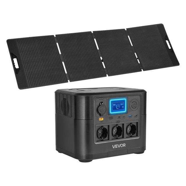 Estação elétrica portátil VEVOR, gerador solar portátil de 1200 W, painel solar de 200 W, bateria de reserva LiFePO4 de 806 Wh, com 9 portas de saída