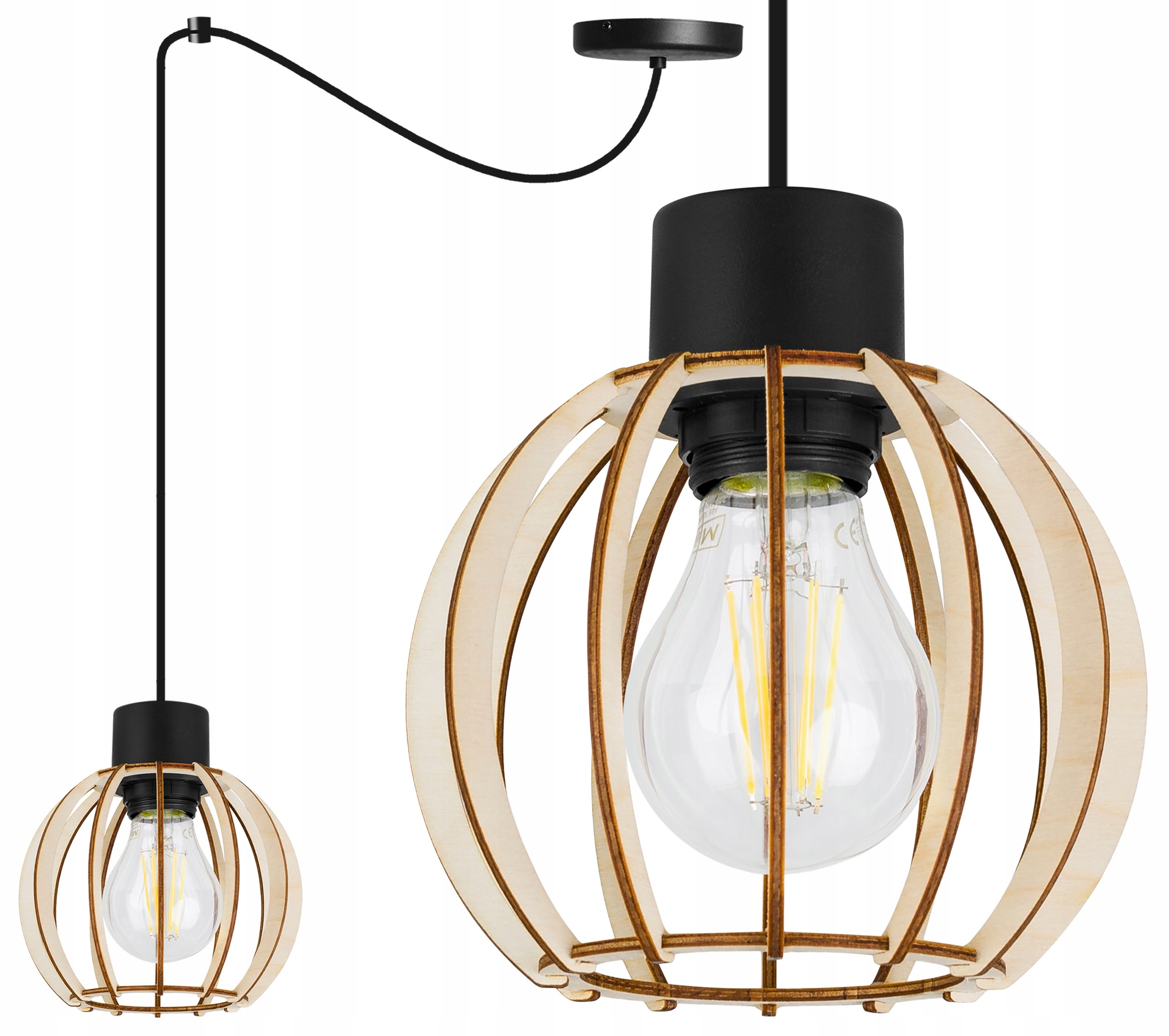 Lampa sufitowa wisząca boho Spider Timber 1xE27 klosz drewniana kula beżowa Light Home LH