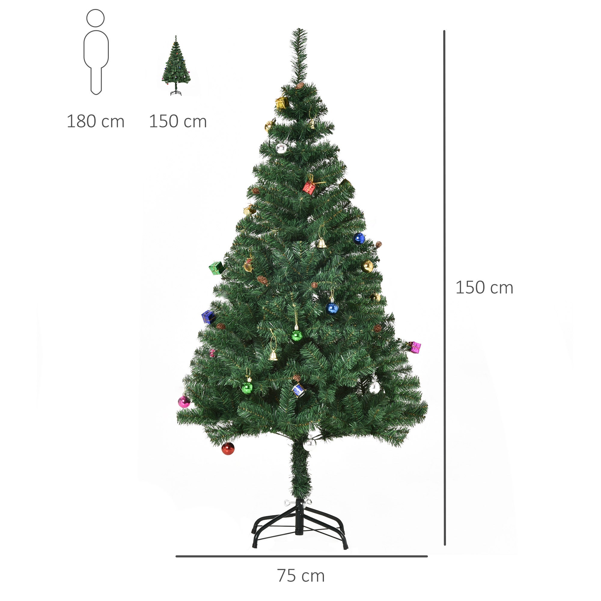 Árbol de Navidad HOMCOM PVC y metal VERDE con decoración incluida Ø75x150 cm - 3