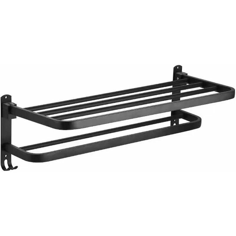Wieszak na ręczniki łazienkowe, składana półka do przechowywania, aluminiowy, ścienny uchwyt na ręczniki łazienkowe (40 cm, czarny) - 5